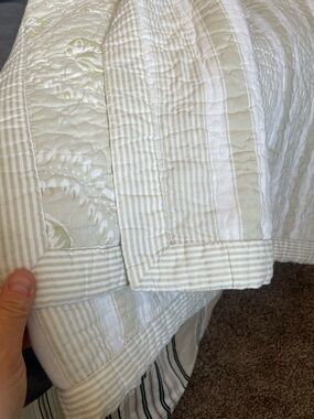 Serena & lily reversible queen Striped Cream and green Quilt